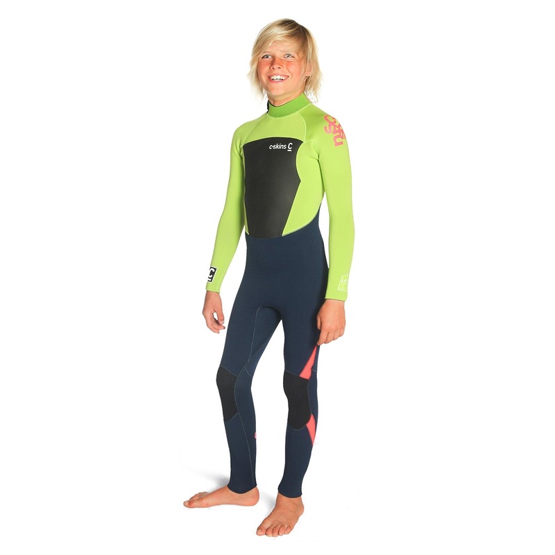C-Skins Junior Legend 4/3mm Back Zip Wetsuit – Ink Blue/Lime/Red