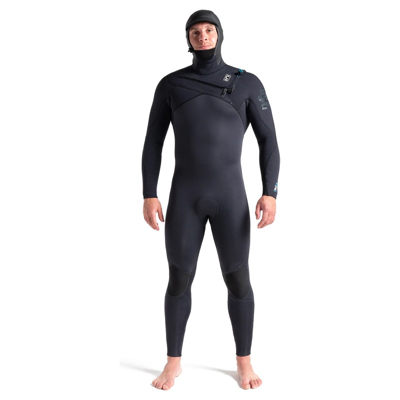 C-Skins Rewired 5/4mm Hooded Chest Zip Wetsuit – Meteor Black/Ultra Cyan