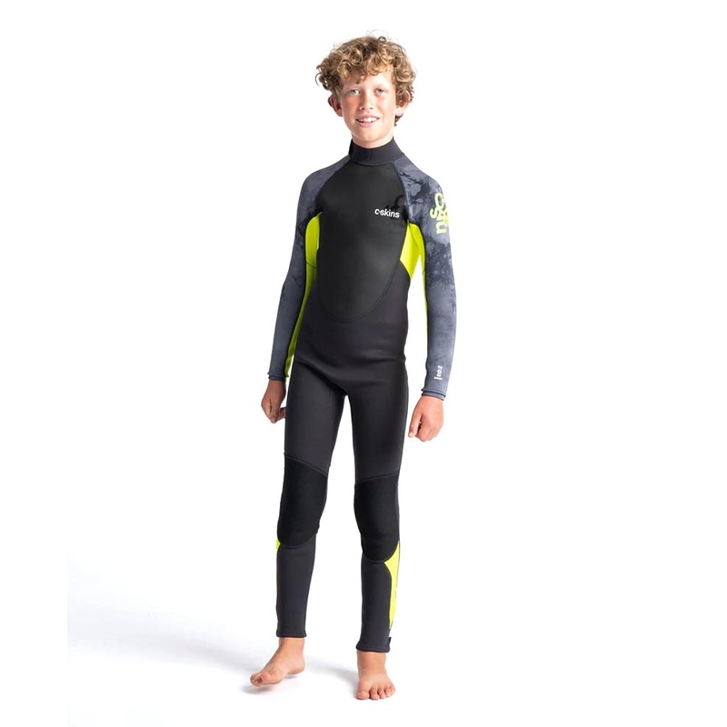 C-Skins Junior Element 3/2mm Back Zip Wetsuit – Anthracite/Yellow/Black