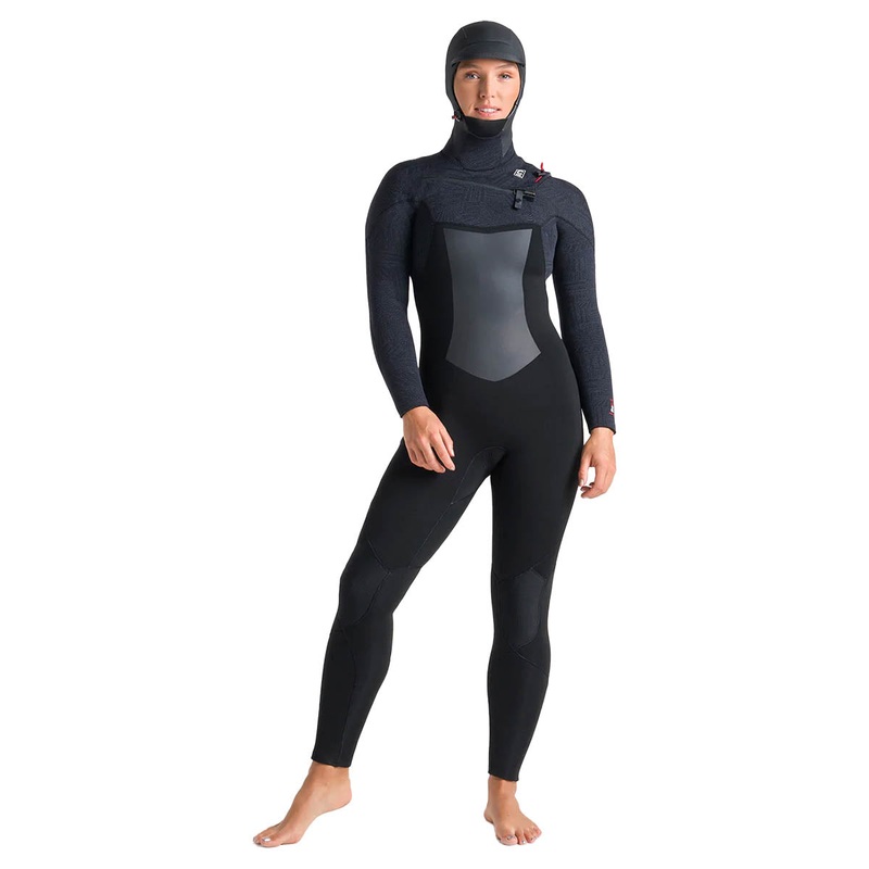 C-Skins Women’s Rewired 6/5mm Hooded Chest Zip Wetsuit – Black/Black/Shade