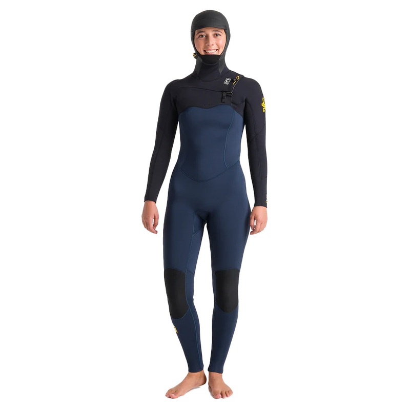 C-Skins Women’s Solace 5/4mm Chest Zip Hooded Wetsuit – Blustone/Blk/Saffron