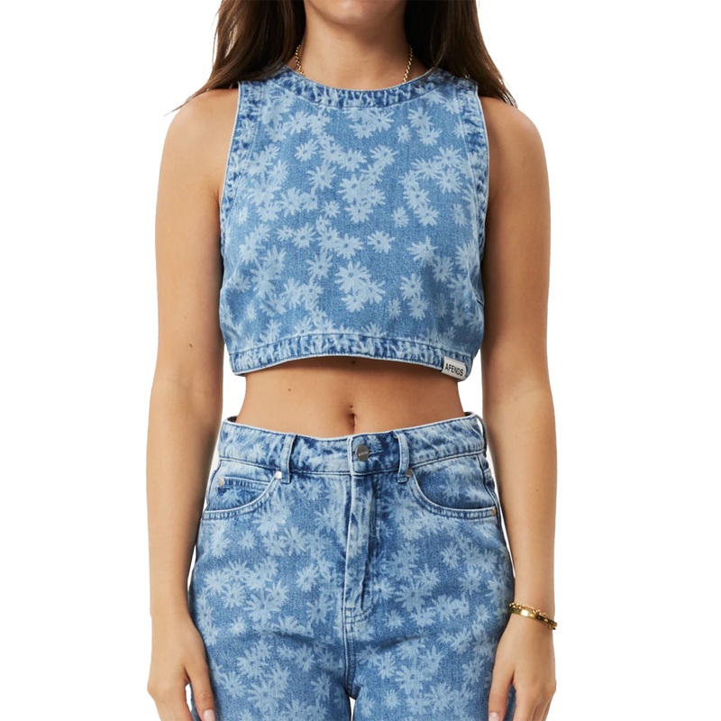 Afends Womens Fink Hemp Denim Cropped Top