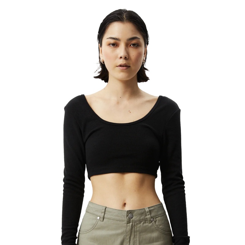 Afends Womens Milla Hemp Ribbed L/S Cropped Top