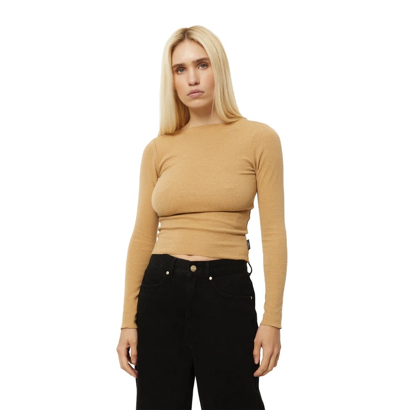 Afends Womens Peony Hemp Ribbed Long Sleeve Top