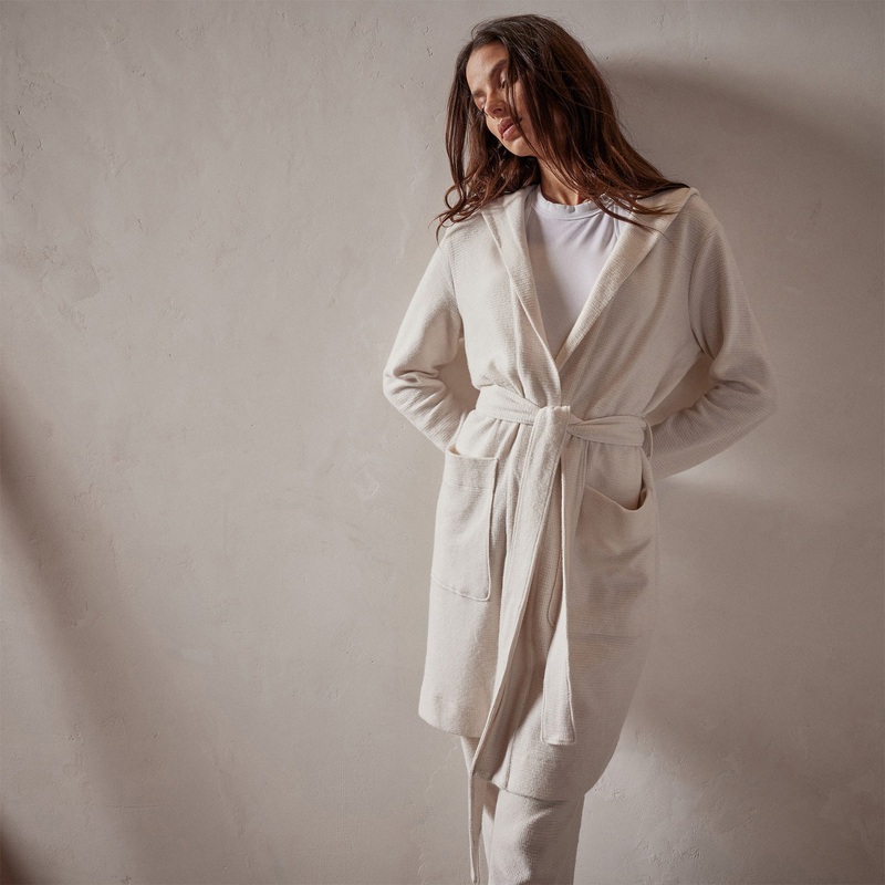 Brushed Thermal Knit Hooded Robe – Oyster
