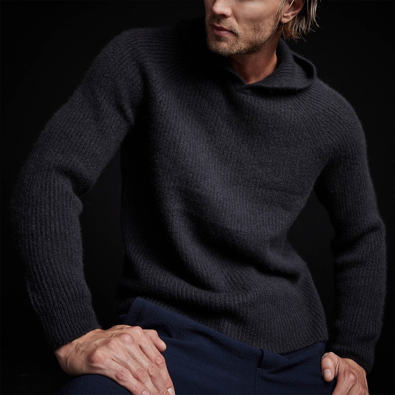 Cashmere Rib Hoodie – Black