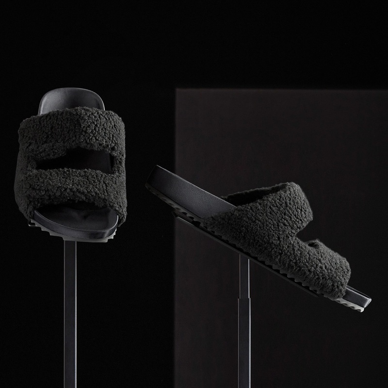 Men’s Double Strap Shearling Slide – Black