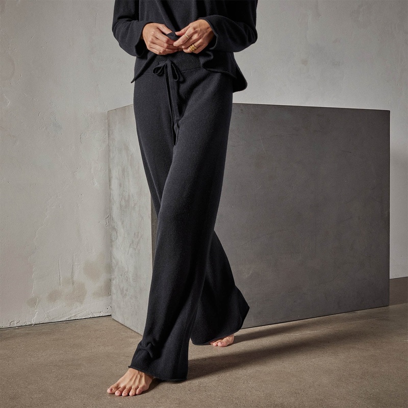 Recycled Cashmere Wide Leg Pant – Black