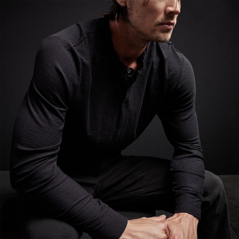 Reverse Slub Jersey Henley – Black