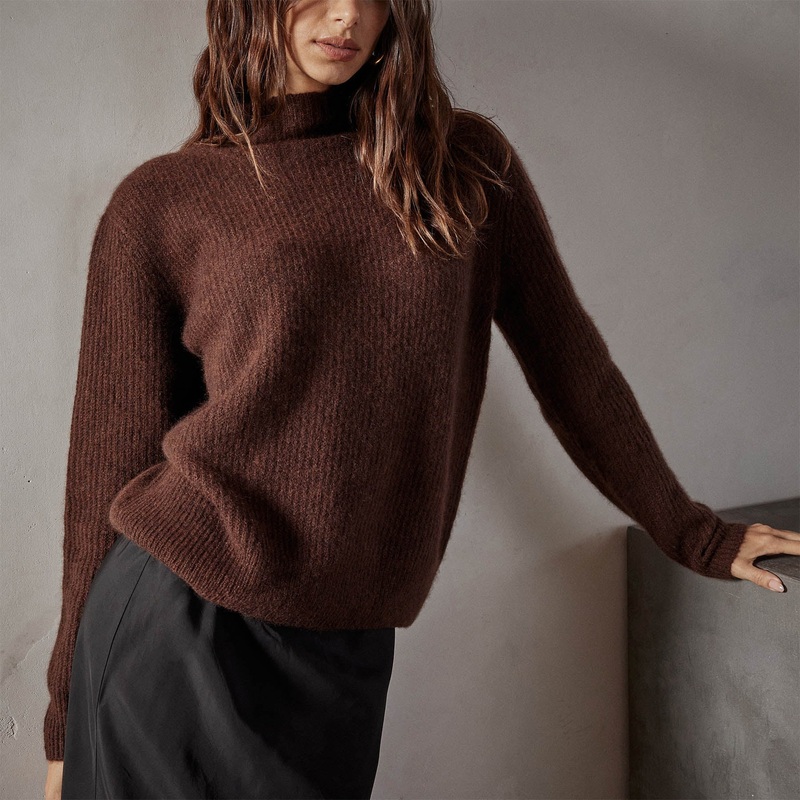 Rib Cashmere Funnel Neck Sweater – Americano