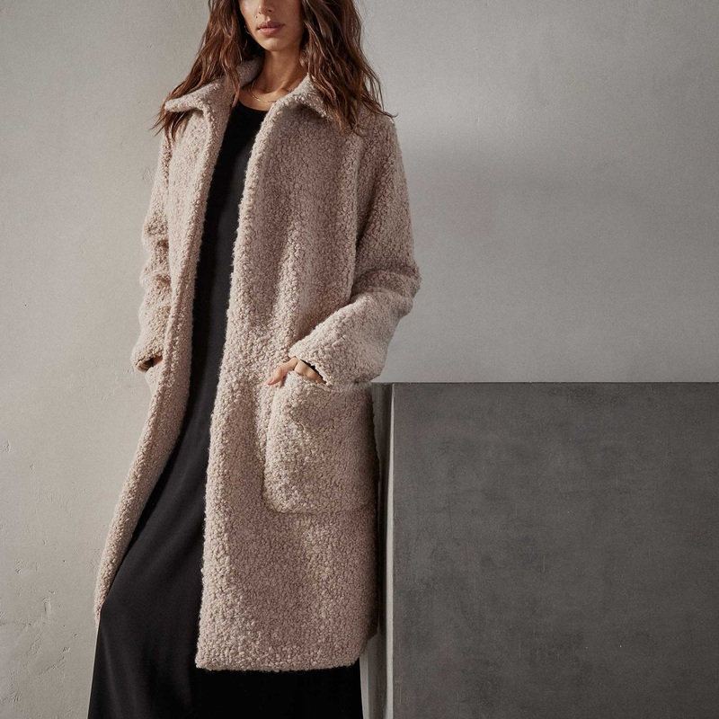 Sherpa Funnel Neck Coat – Nude