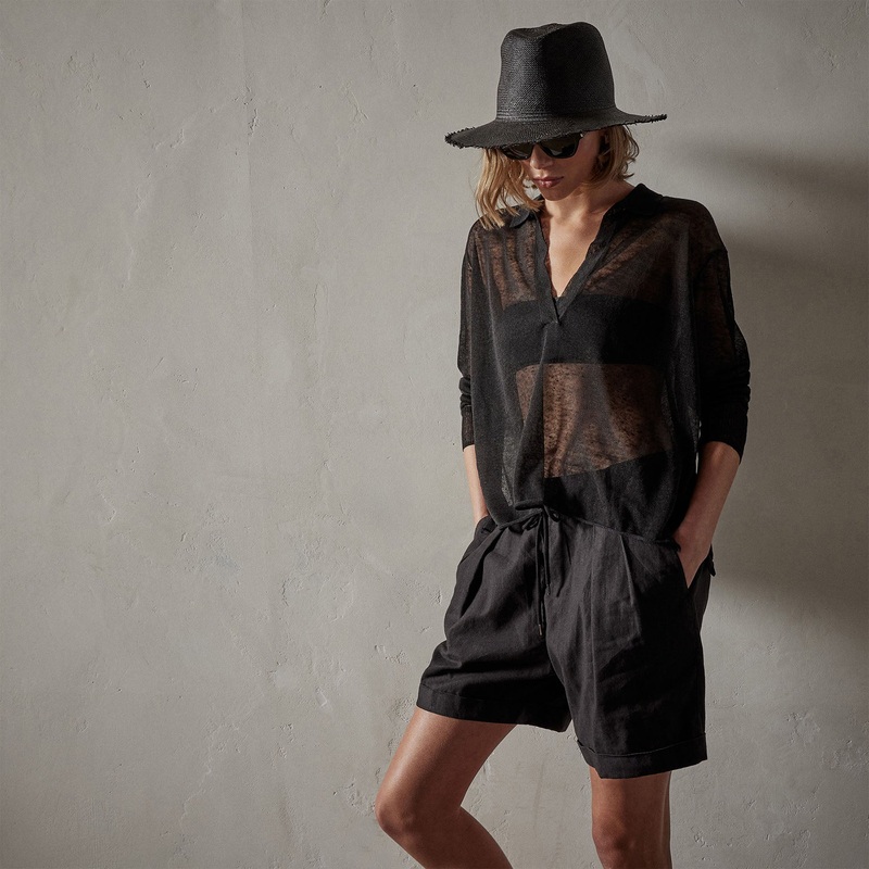 Soleil Linen Polo – Black