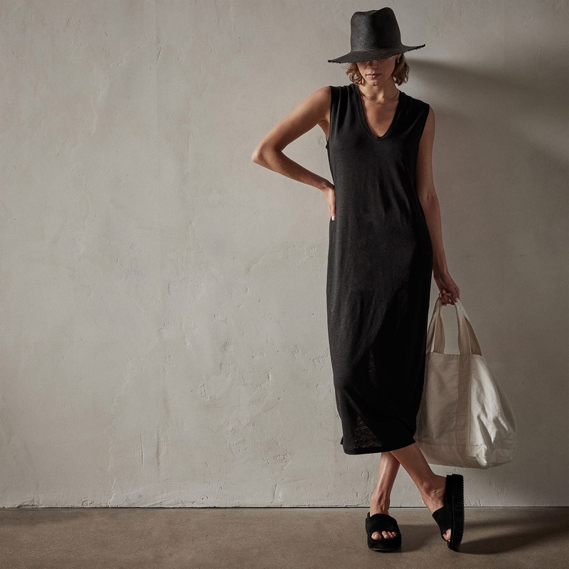 Linen Jersey Column Dress – Black