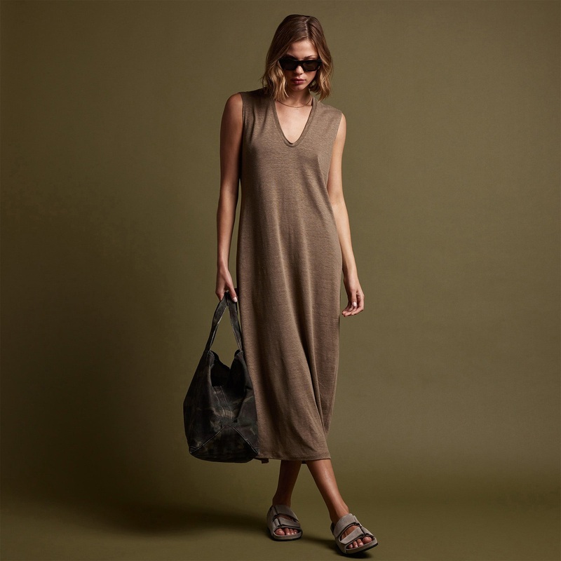 Linen Jersey Column Dress – Old Gold