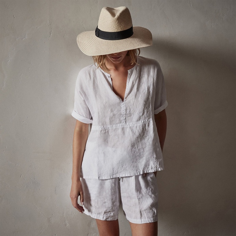 Open Front Linen Top – White
