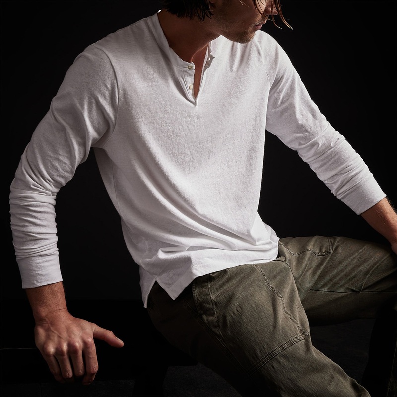 Soft Slub Jersey Long Sleeve Henley – White