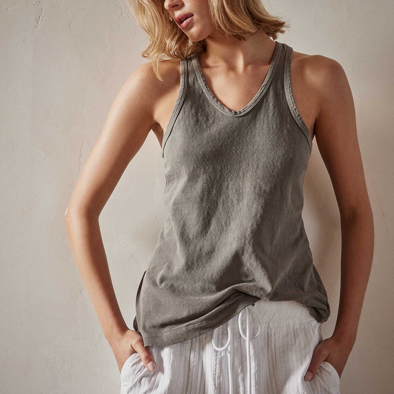 Cut Away Racer Back Tank – River Rock Pigment