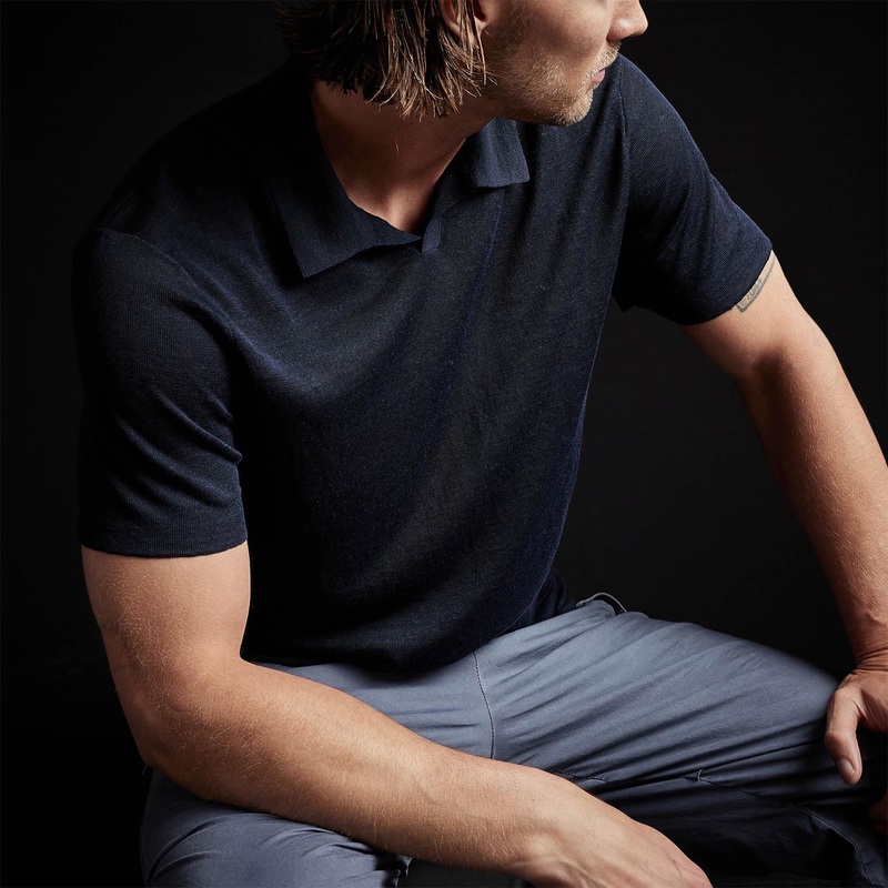 Double Layer Linen Polo – Navy/Black