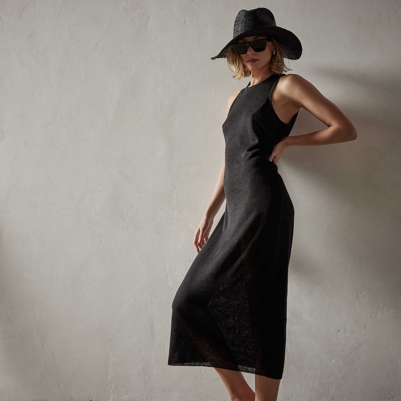 Dunes Linen Tank Dress – Black/Black