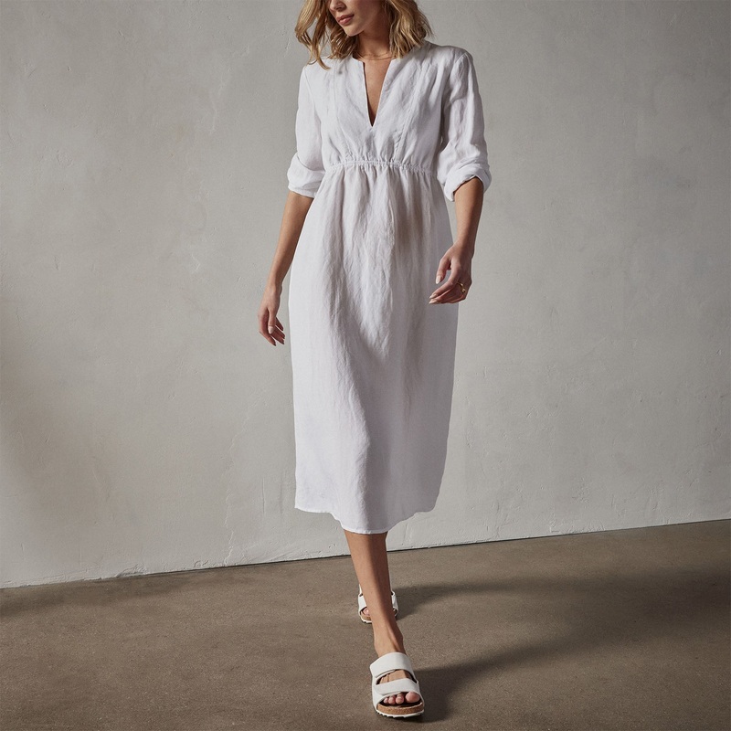 Empire Seam Open Front Dress – White