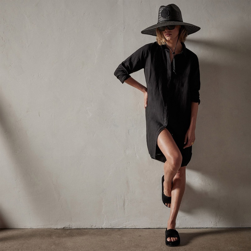 Pacific Linen Shirt Dress – Black
