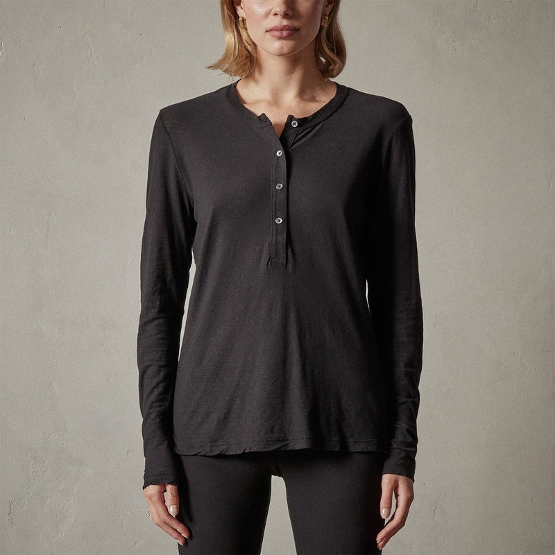 Long Sleeve Slub Jersey Henley – Black