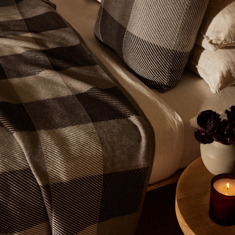 Vintage Plaid Cashmere Blanket – Natural/Brown/Ivory