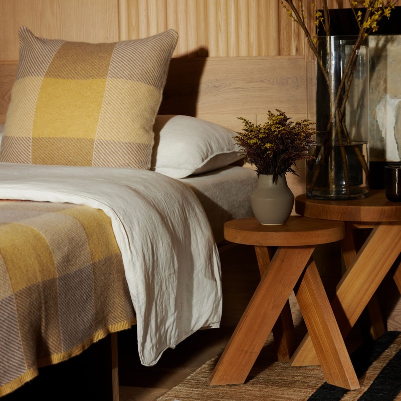 Vintage Plaid Cashmere Blanket – Vintage Yellow/ Flannel/ Ivory