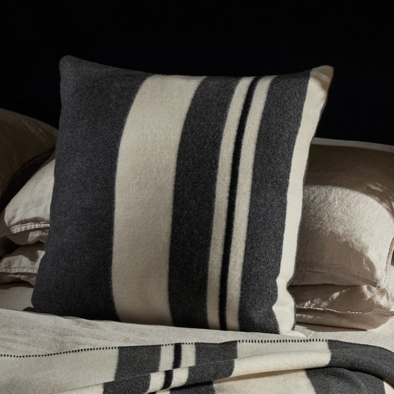 Wool Cashmere Stripe Sham – Ivory/Charcoal/Black