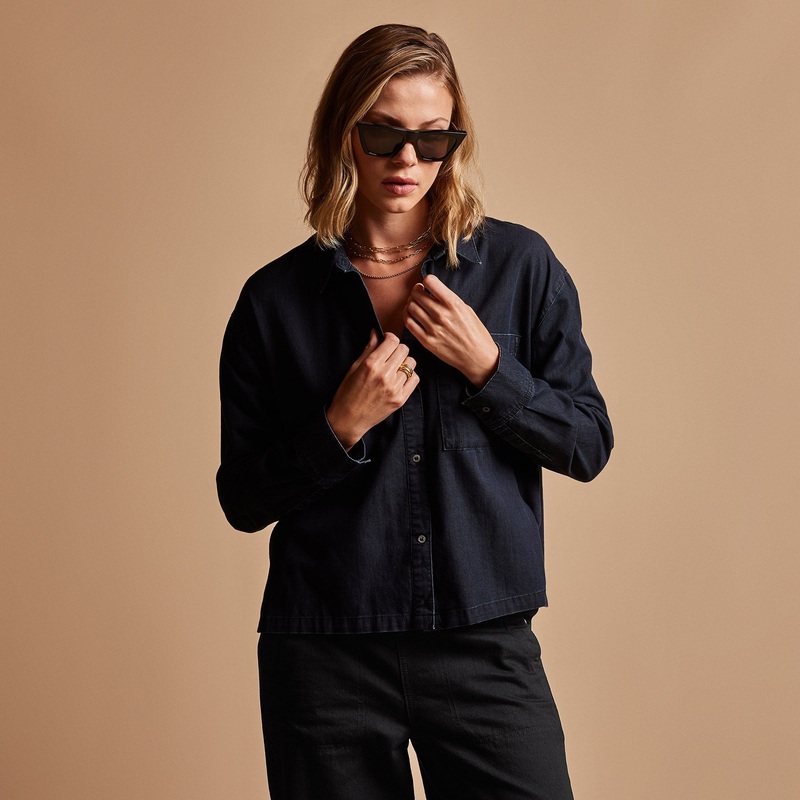 Boxy Denim Shirt – Blue Black
