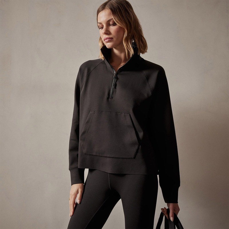 Long Sleeve Zip Sweat Top – Black