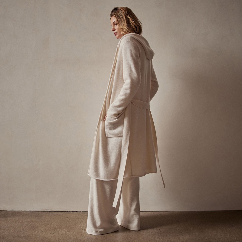 Recycled Cashmere Hooded Robe – Ivory