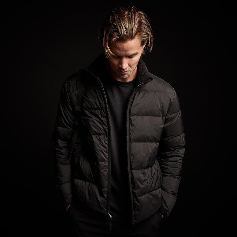 Side Stripe Puffer Jacket – Black/Black