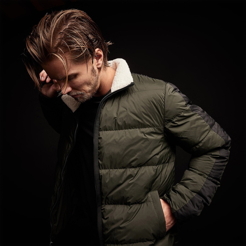 Side Stripe Puffer Jacket – Olive/Black