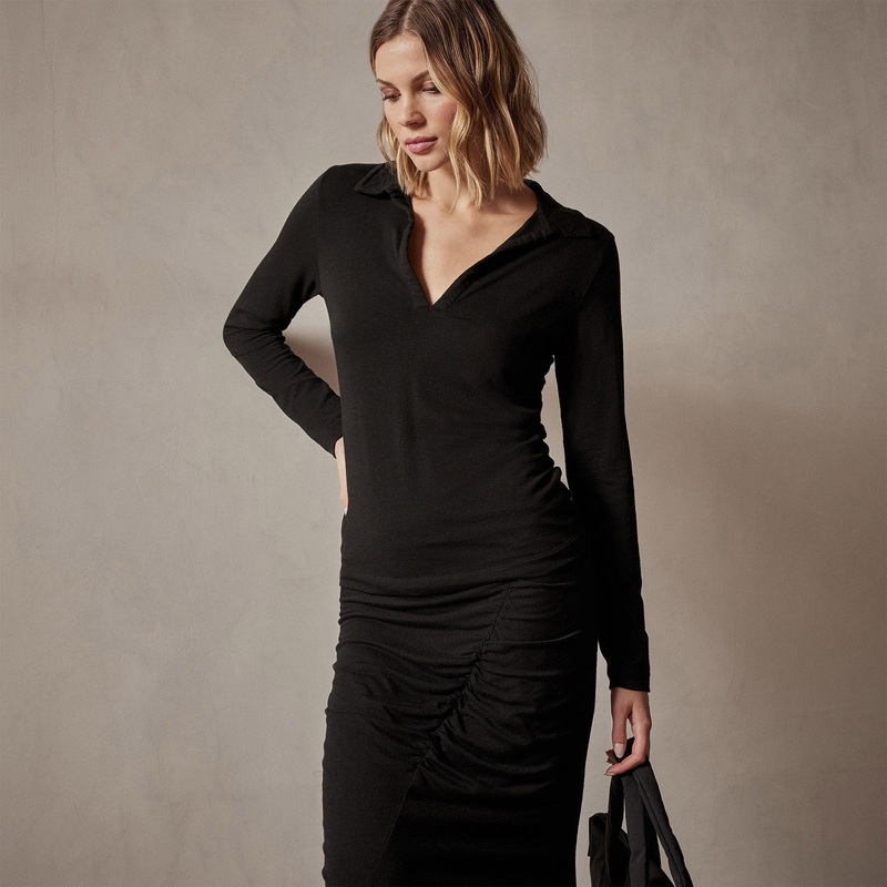 Tencel Cashmere Open Polo – Black