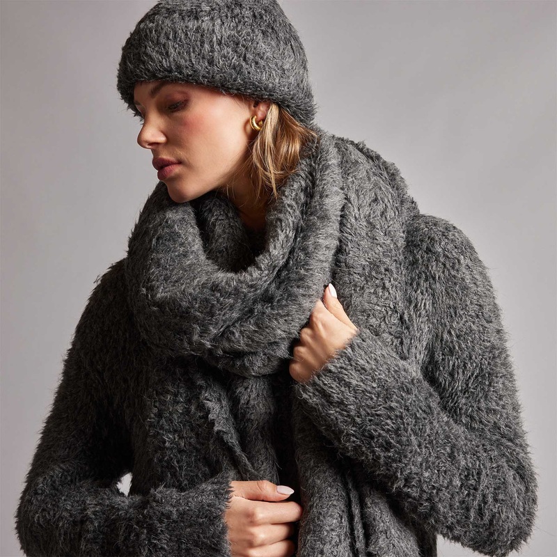 Wool Blend Sherpa Scarf – Anthracite