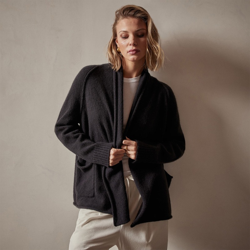 Cashmere Shawl Collar Relaxed Cardigan – Black