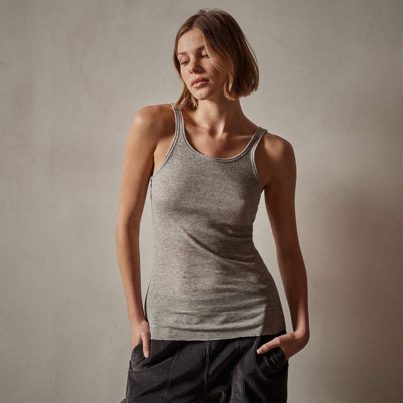 Cotton Cashmere Blend Ribbed Tank – Heather Grey