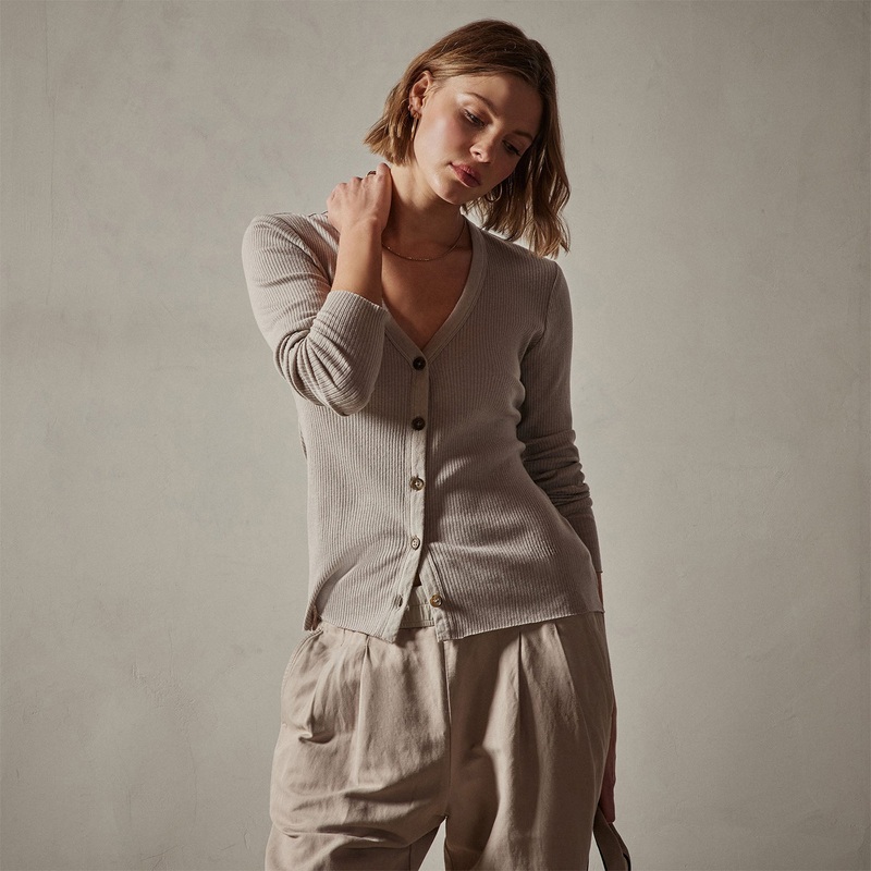 Cotton Cashmere Rib Cardigan – Toast