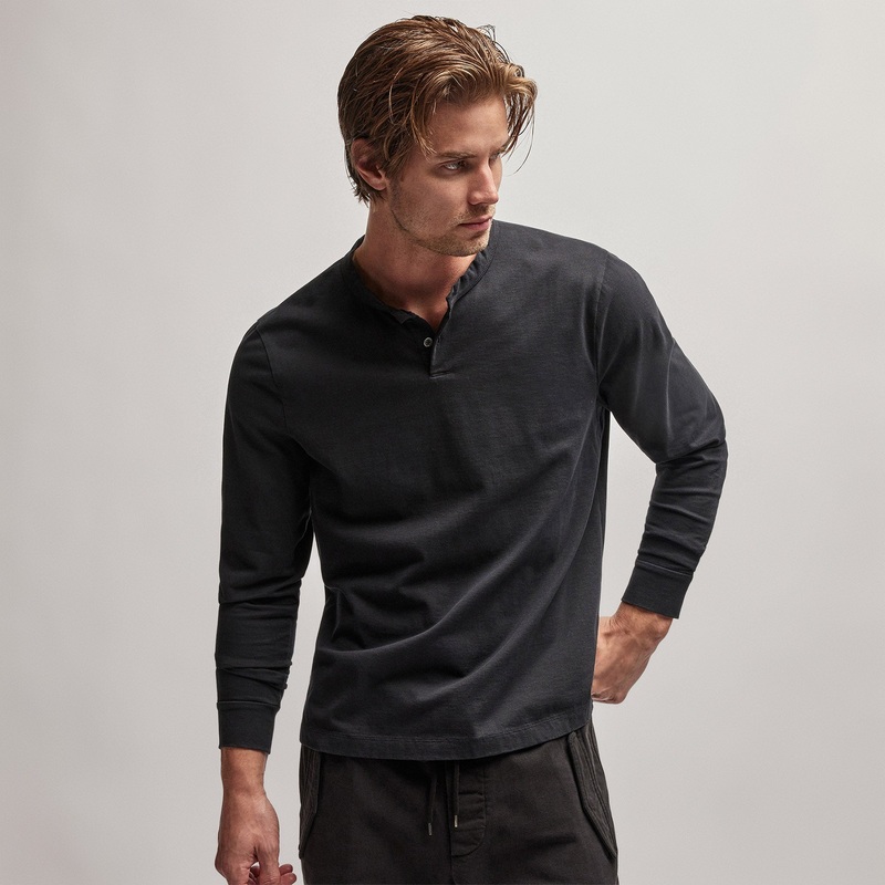 Heavy Luxe Jersey Henley – Black