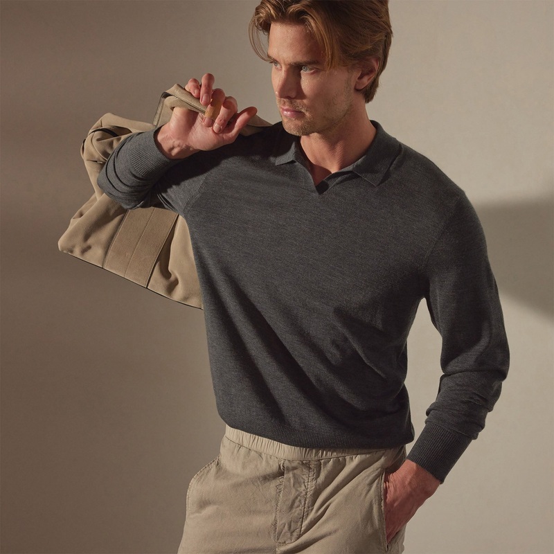 Lightweight Fine Gauge Cashmere Polo – Charcoal