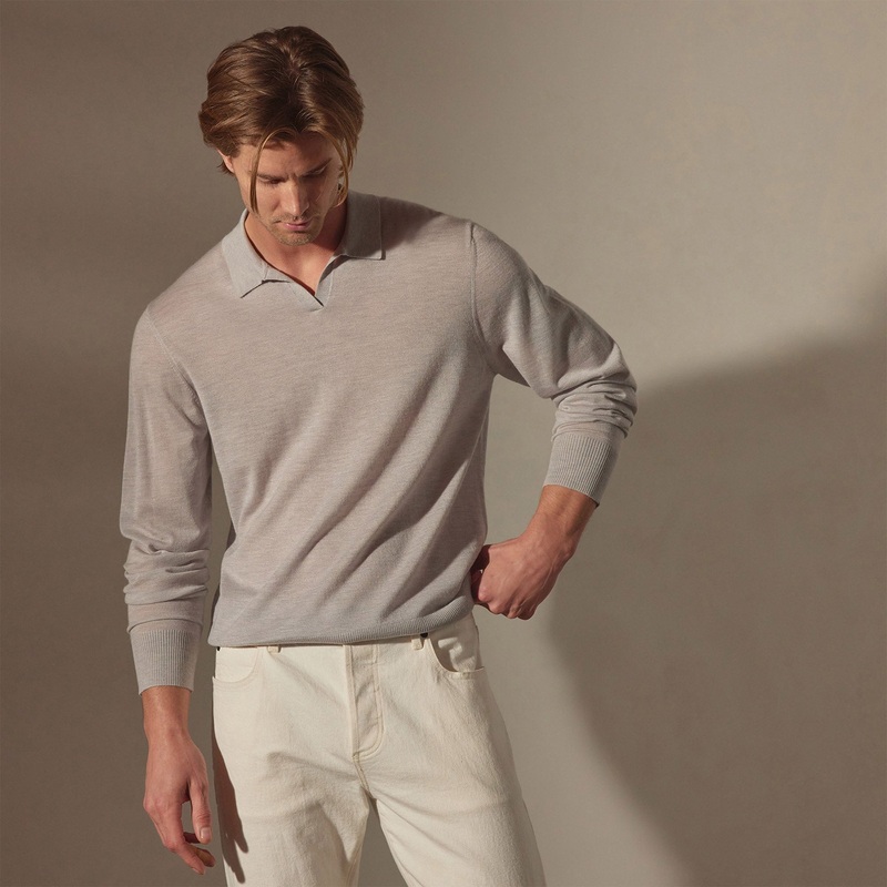 Lightweight Fine Gauge Cashmere Polo – Stone