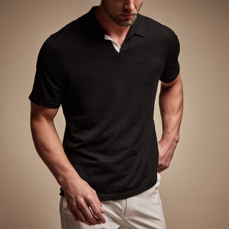 Linen Blend Contrast Polo – Black/White