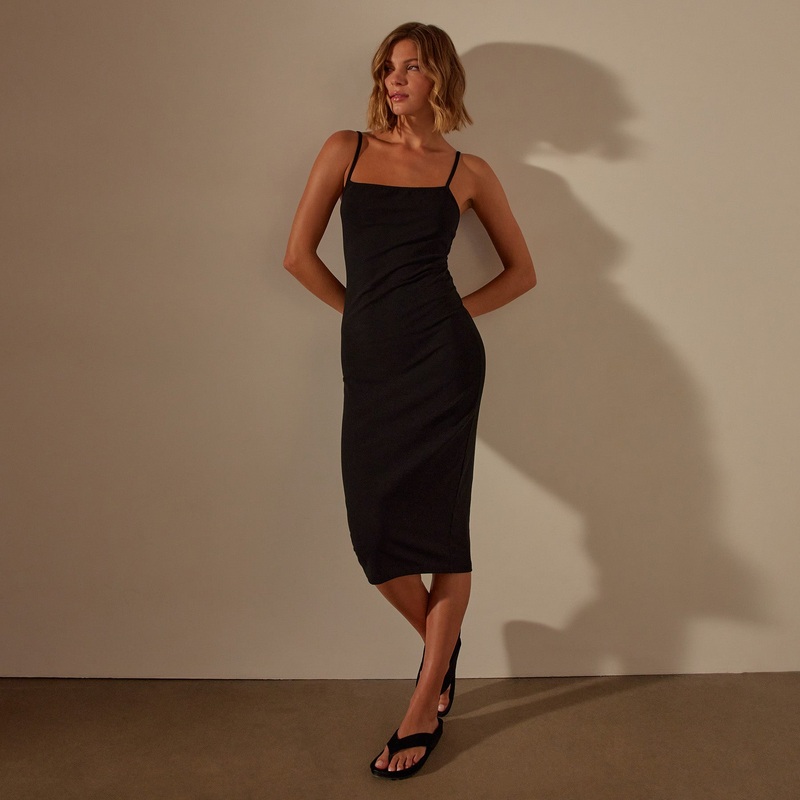 Lotus Rib Cami Dress – Black