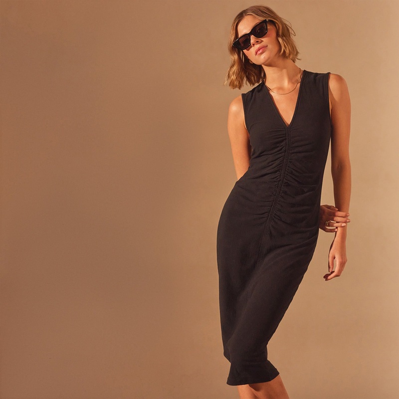 Recycled Jersey Ruched Dress – Black