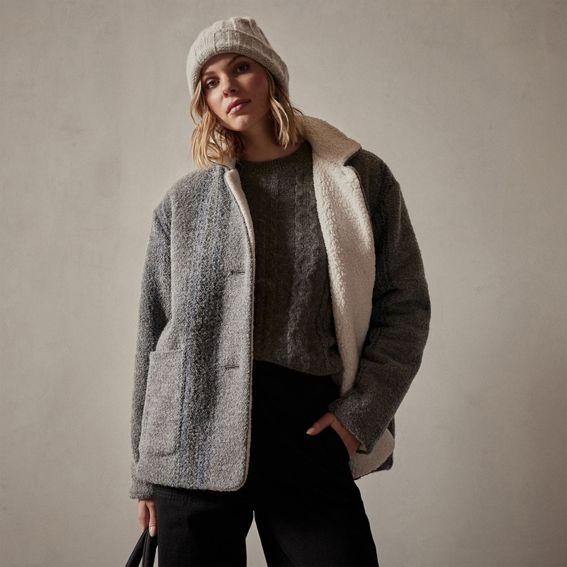 Sherpa Lined Baja Jacket – Heather Grey Stripe
