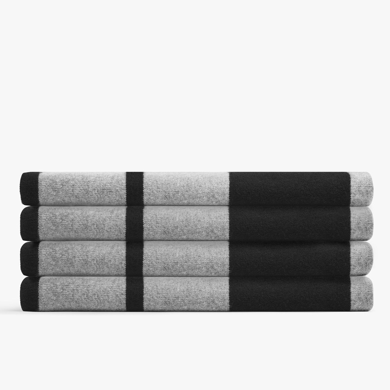 Cashmere Stripe Knit Blanket – Black/Heather Grey
