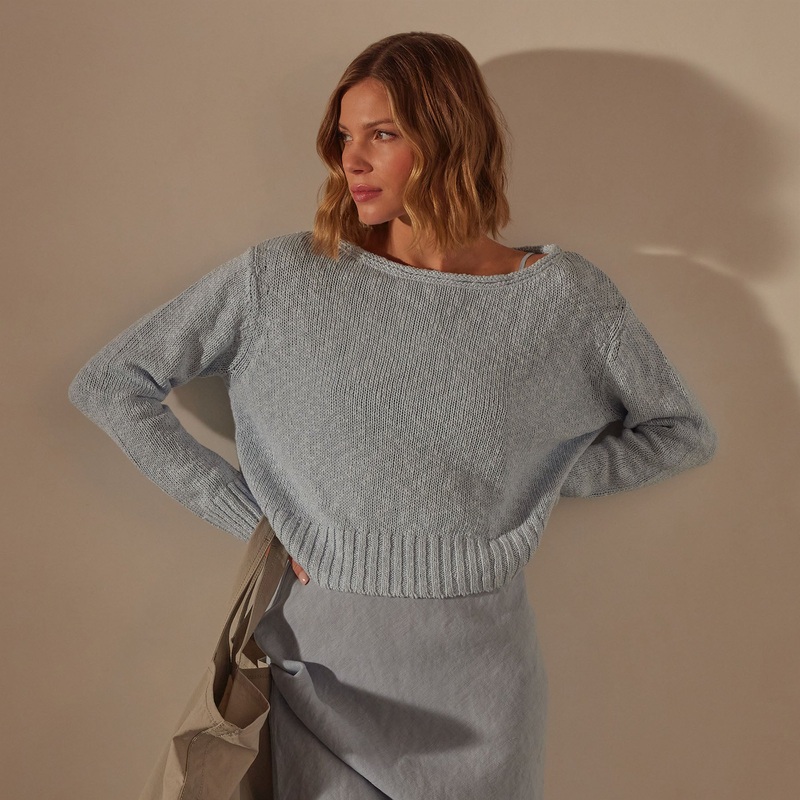 Cotton Linen Boatneck Sweater – Bleached Blue