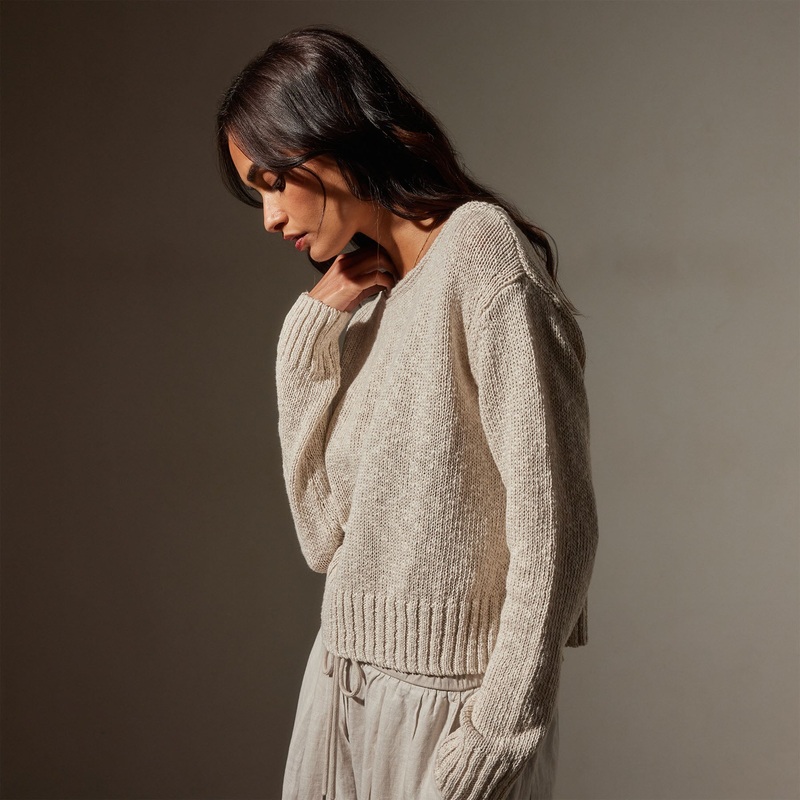 Cotton Linen Boatneck Sweater – Natural