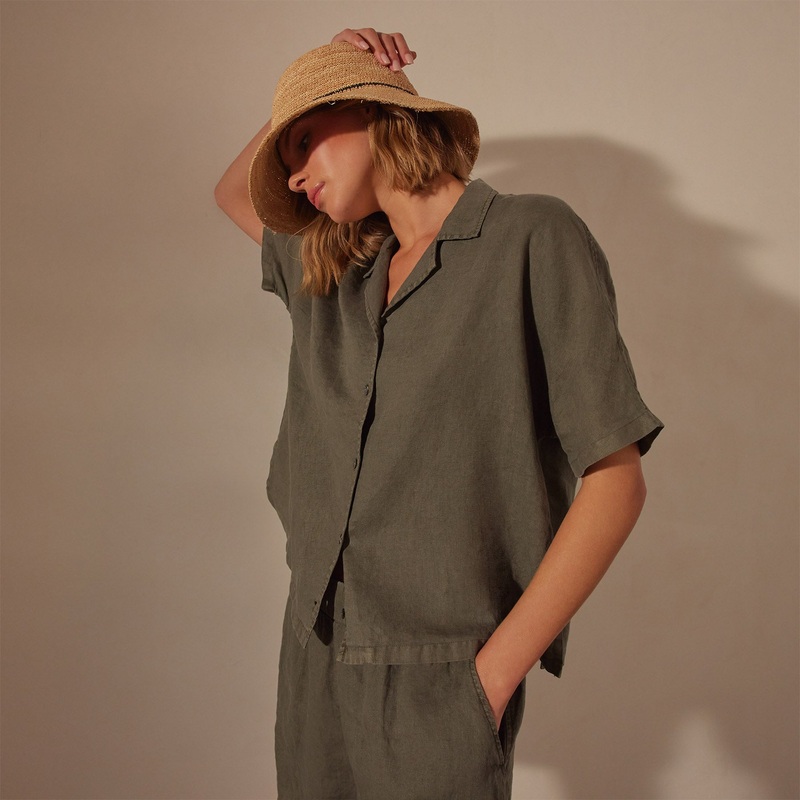 Lightweight Linen Boxy Shirt – Palm Pigment